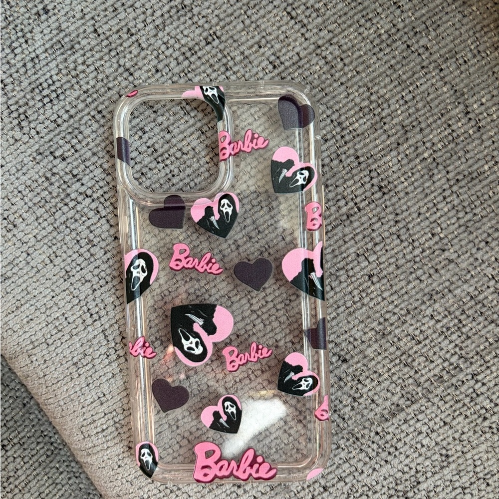 Barbie and ghost face clear phone case , only used twice 13 pro max